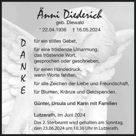 Traueranzeige von Änni Diederich von WochenSpiegel