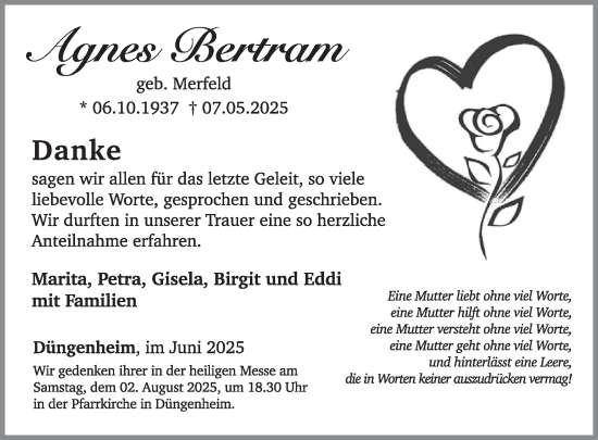 Traueranzeige von Agnes Bertram von WochenSpiegel