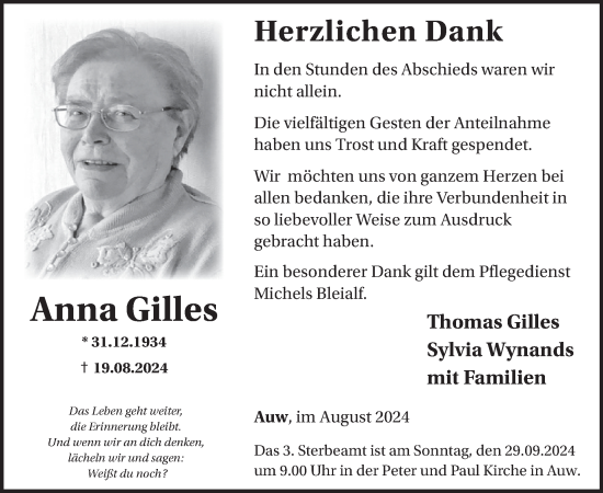 Traueranzeige von Anna Gilles von WochenSpiegel