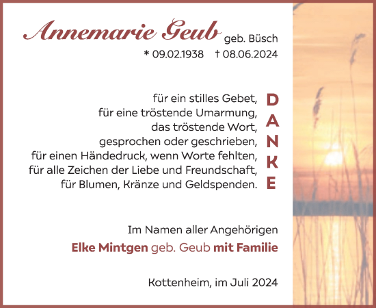 Traueranzeige von Annemarie Geub von WochenSpiegel