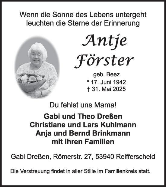 Traueranzeige von Antje Förster von WochenSpiegel