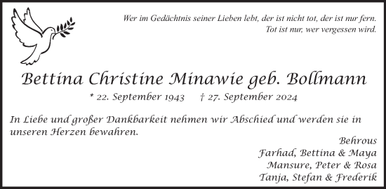 Traueranzeige von Bettina Christine Minawie von WochenSpiegel