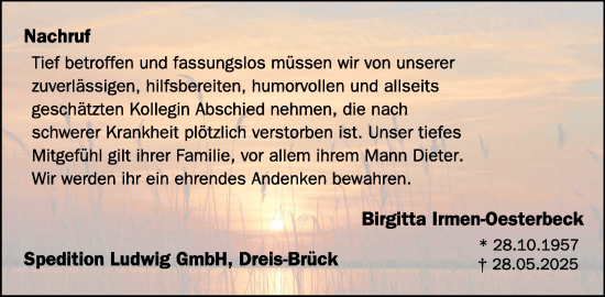 Traueranzeige von Birgitta Irmen-Oesterbeck von WochenSpiegel