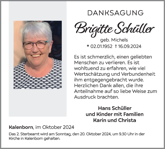 Traueranzeige von Brigitte Schüller von WochenSpiegel