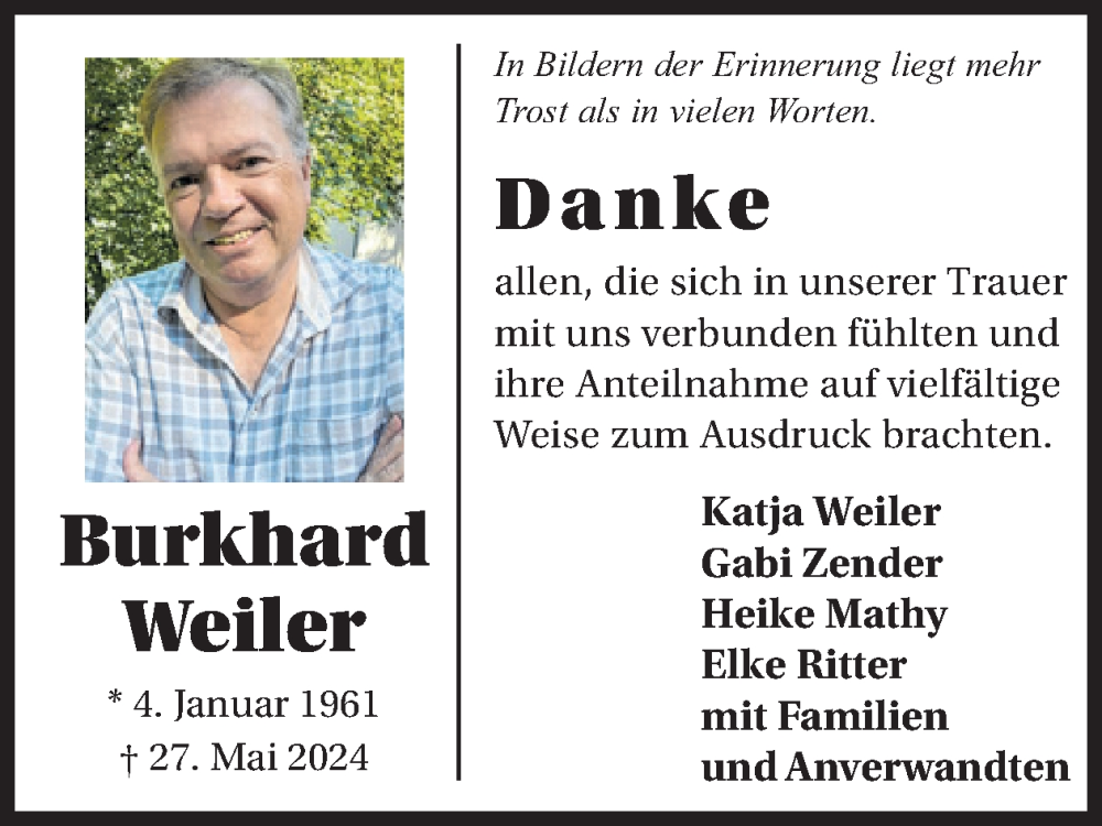  Traueranzeige für Burkhard Weiler vom 12.07.2024 aus WochenSpiegel