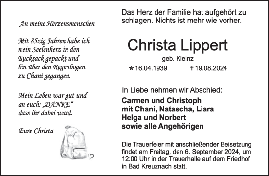 Traueranzeige von Christa Lippert von WochenSpiegel