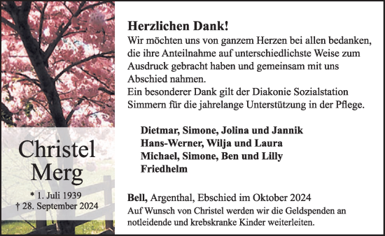 Traueranzeige von Christel Merg von WochenSpiegel