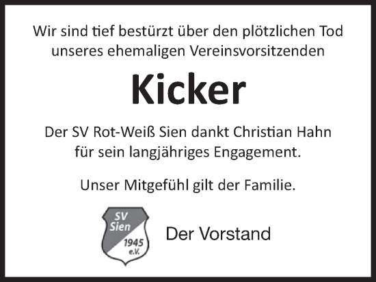 Traueranzeige von Christian Hahn von WochenSpiegel