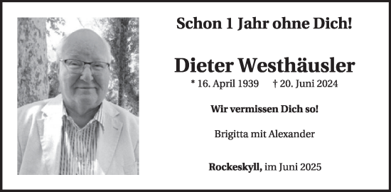Traueranzeige von Dieter Westhäusler von WochenSpiegel