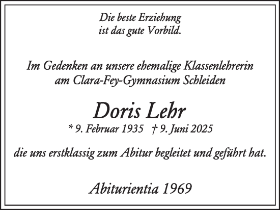 Traueranzeige von Doris Lebr von WochenSpiegel