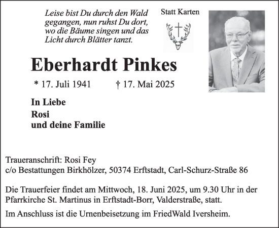 Traueranzeige von Eberhardt Pinkes von WochenSpiegel