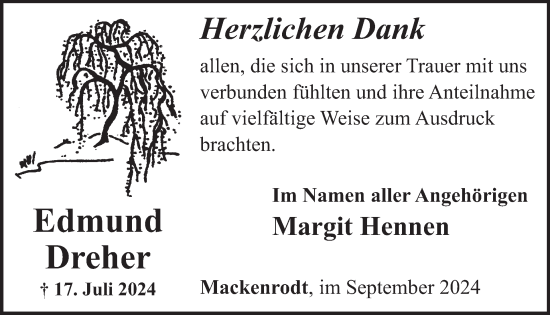 Traueranzeige von Edmund Dreher von WochenSpiegel