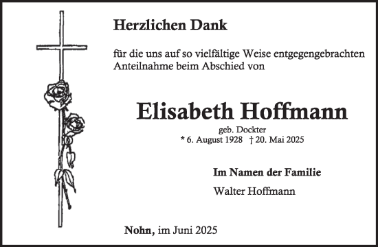 Traueranzeige von Elisabeth Hoffmann von WochenSpiegel
