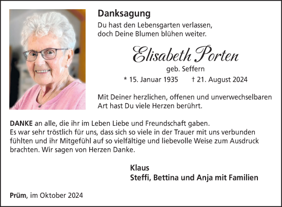 Traueranzeige von Elisabeth Porten von WochenSpiegel