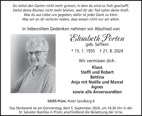 Traueranzeige von Elisabeth Porten von WochenSpiegel