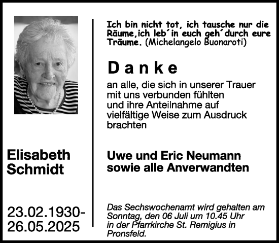 Traueranzeige von Elisabeth Schmidt von WochenSpiegel