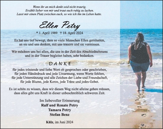 Traueranzeige von Ellen Petry von WochenSpiegel