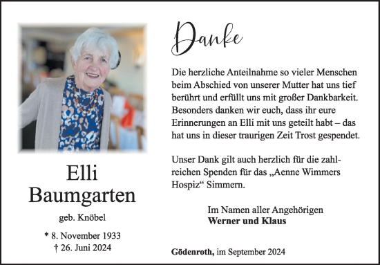 Traueranzeige von Elli Baumgarten von WochenSpiegel