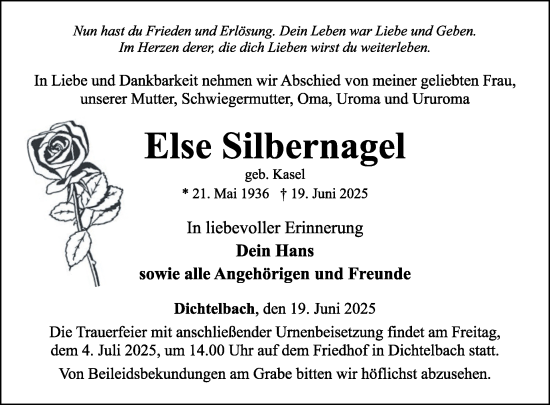 Traueranzeige von Else Silbernagel von WochenSpiegel