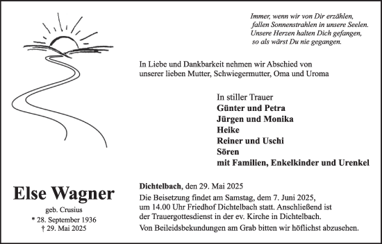 Traueranzeige von Else Wagner von WochenSpiegel