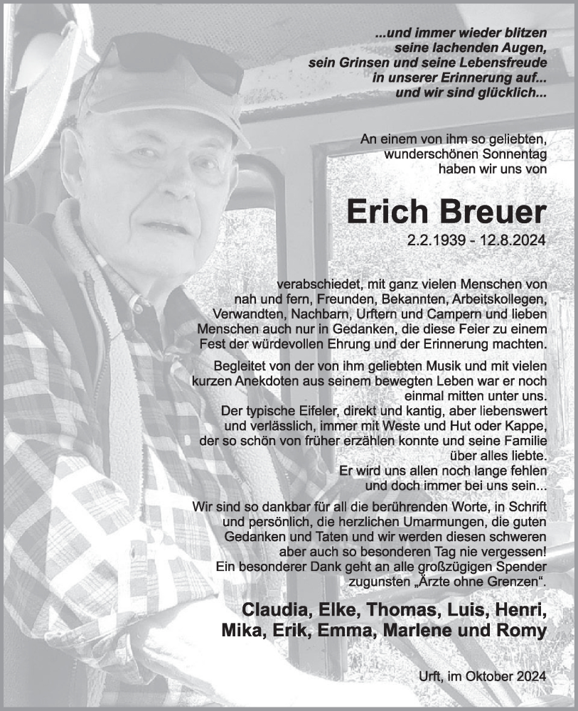  Traueranzeige für Erich Breuer vom 02.10.2024 aus WochenSpiegel