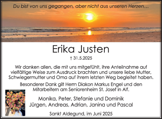 Traueranzeige von Erika Justen von WochenSpiegel