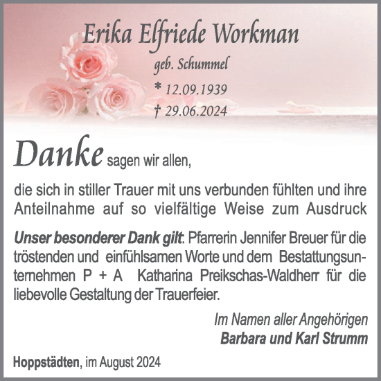 Traueranzeige von Erika Elfriede Workman von WochenSpiegel