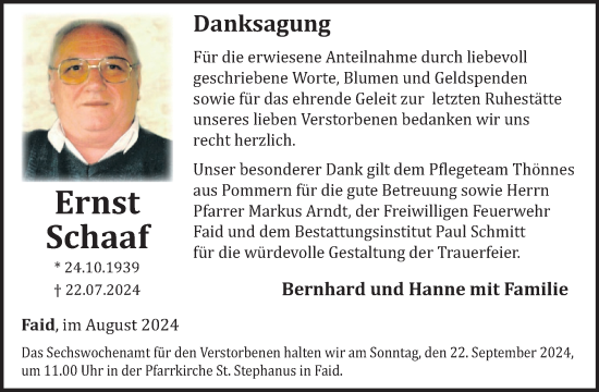 Traueranzeige von Ernst Schaaf von WochenSpiegel