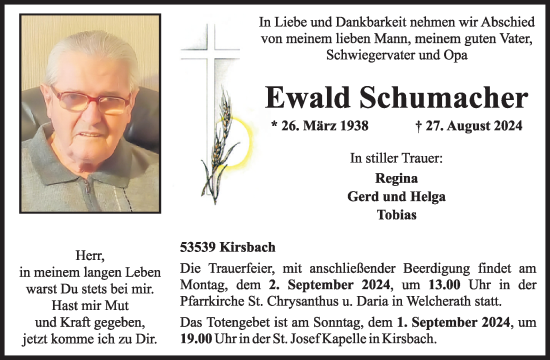 Traueranzeige von Ewald Schumacher von WochenSpiegel