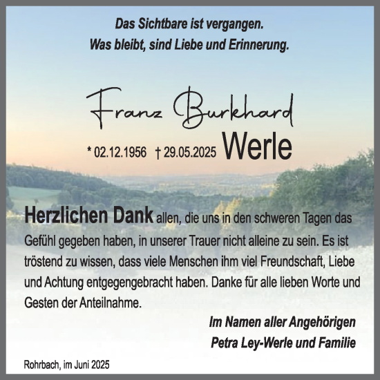 Traueranzeige von Frank Burkhard Werle von WochenSpiegel