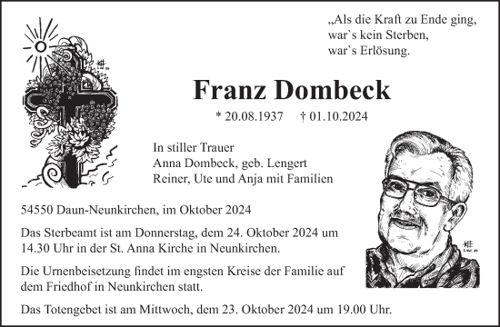 Traueranzeige von Franz Dombeck von WochenSpiegel
