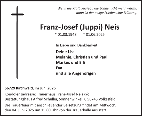 Traueranzeige von Franz-Josef Neis von WochenSpiegel
