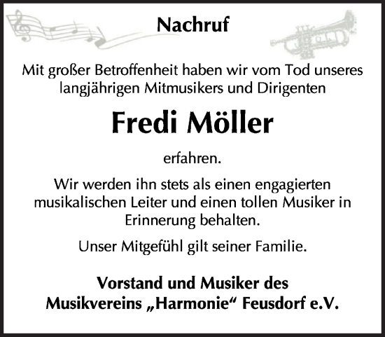 Traueranzeige von Fredi Möller von WochenSpiegel