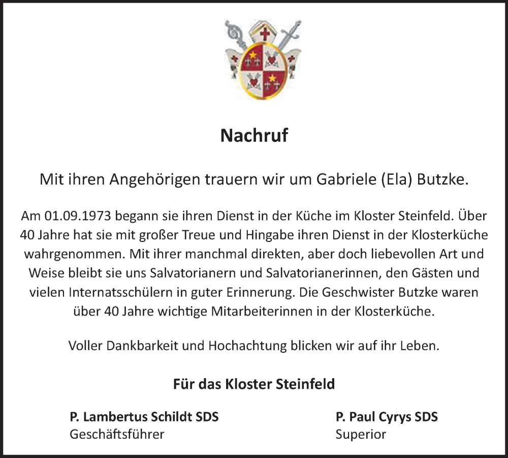  Traueranzeige für Gabriele Butzke vom 07.08.2024 aus WochenSpiegel