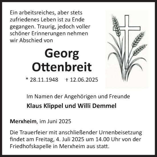 Traueranzeige von Georg Ottenbreit von WochenSpiegel