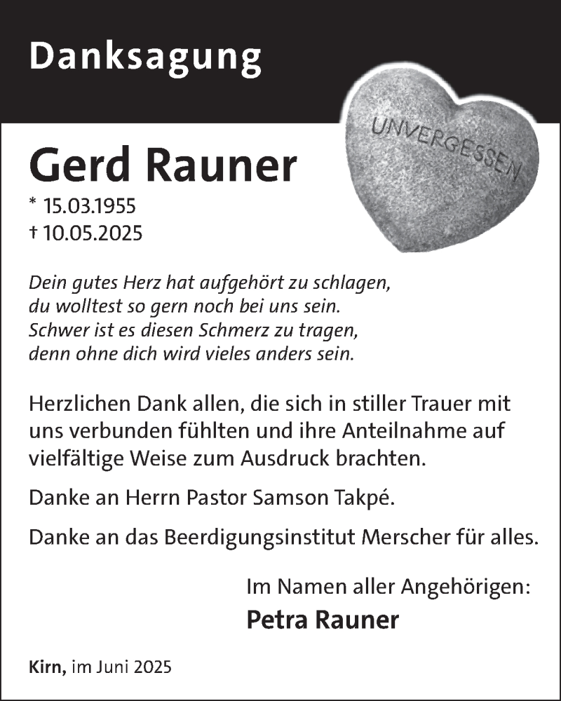  Traueranzeige für Gerd Rauner vom 14.06.2025 aus WochenSpiegel