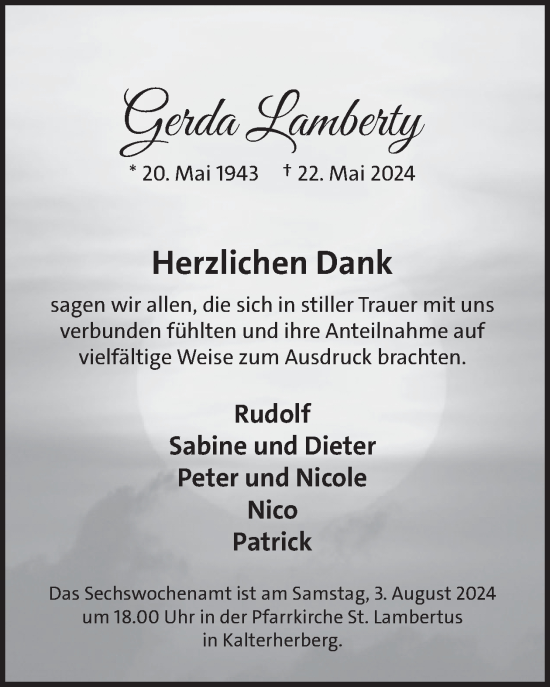 Traueranzeige von Gerda Lamberty von WochenSpiegel