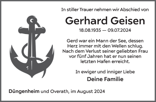 Traueranzeige von Gerhard Geisen von WochenSpiegel