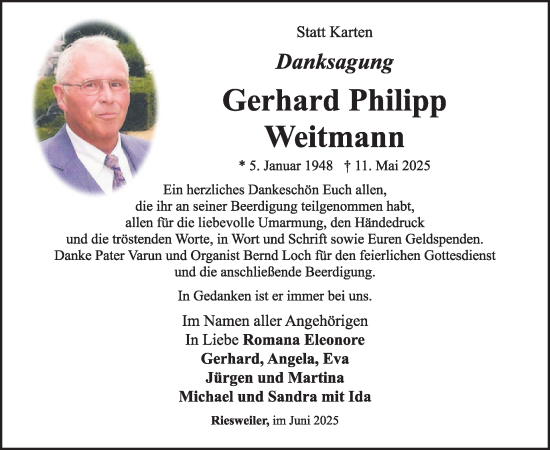 Traueranzeige von Gerhard Weitmann von WochenSpiegel