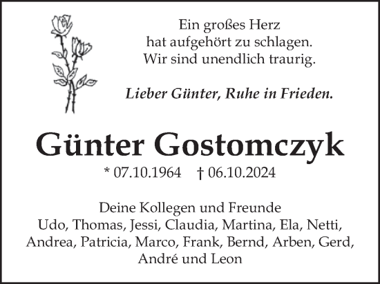 Traueranzeige von Günter Gostomczyk von WochenSpiegel