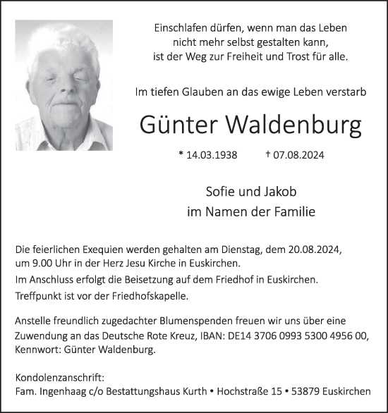 Traueranzeige von Günter Waldenburg von WochenSpiegel