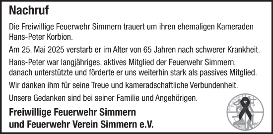 Traueranzeige von Hans-Peter Korbion von WochenSpiegel