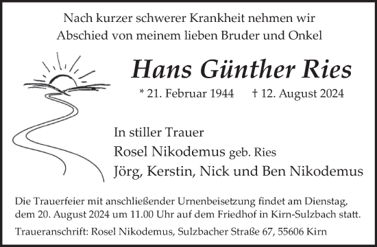 Traueranzeige von Hans Günther Ries von WochenSpiegel