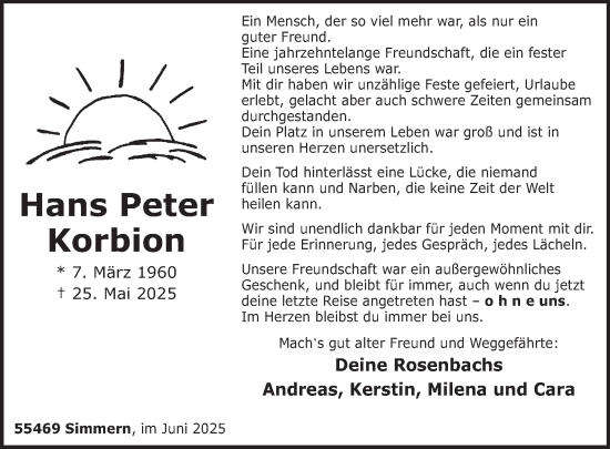 Traueranzeige von Hans Peter Korbion von WochenSpiegel