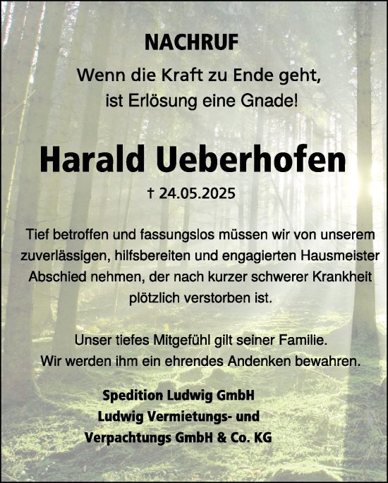 Traueranzeige von Harald Ueberhofen von WochenSpiegel