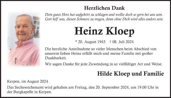 Traueranzeige von Heinz Kloep von WochenSpiegel