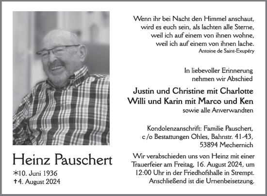 Traueranzeige von Heinz Pauschert von WochenSpiegel