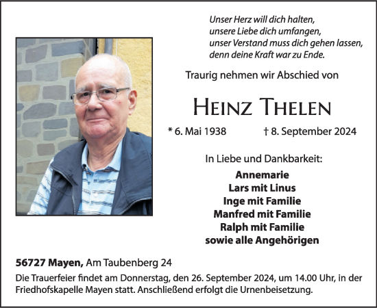 Traueranzeige von Heinz Thelen von WochenSpiegel