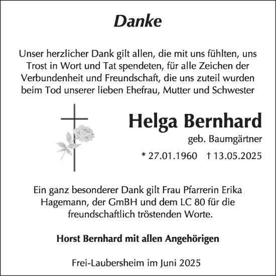 Traueranzeige von Helga Bernhard von WochenSpiegel