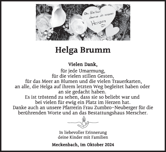 Traueranzeige von Helga Brumm von WochenSpiegel